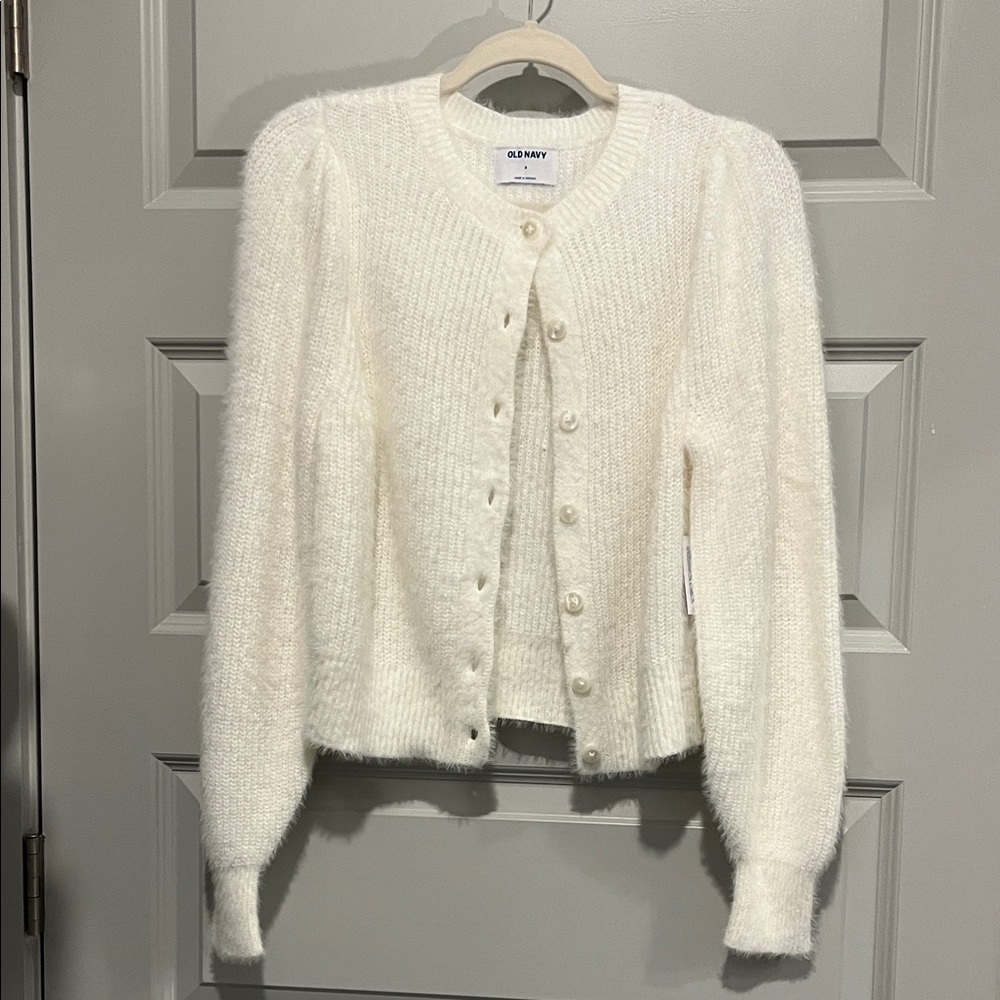 Old Navy Cream Fuzzy Cardigan NWT S
